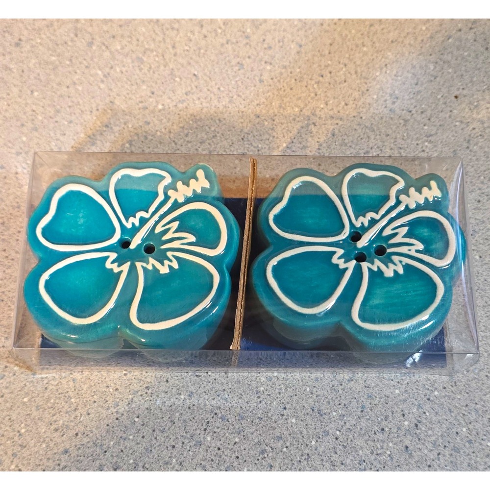 Margaritaville Hibiscus Flower Salt & Pepper Shakers Set of 2 Blue/White 2.7x2.5